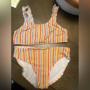 girls 2-piece bathing suit. Cute ruffles on the straps. EUC. Size XL 14/15.